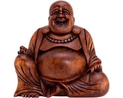 Lachende Boeddha Houten Beeldje